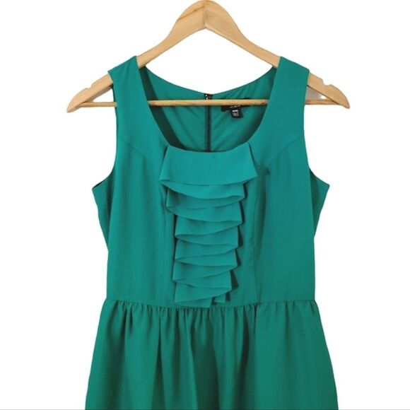 𝅺chic BY JACOB Green Sleeveless Fit-&-Flare Ruffle  Dress Size XS - Picture 5 of 14
